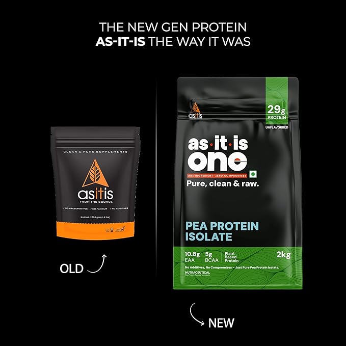 AS-IT-IS Nutrition Pea Protein Isolate | Designed for Meal Supplementation | Easy to Digest - Vegan &amp Gluten-free Cross-flow Microfiltered Soy-free (2000 Gms/70.5 Oz)