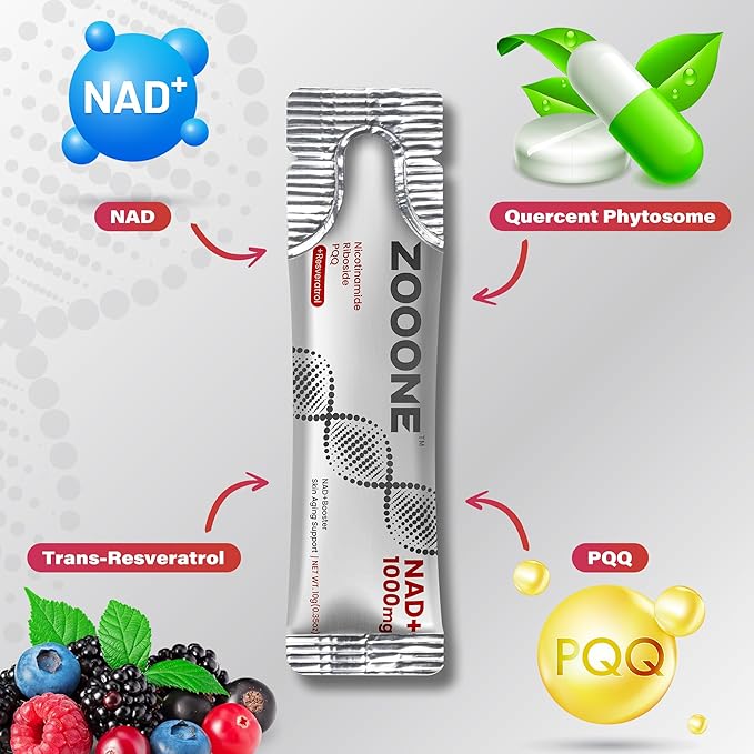 zooone NAD+ 1000mg Liquid Packets Supplement +Shilajit Himalayan Gummies with Ashwagandha &amp Black Musli