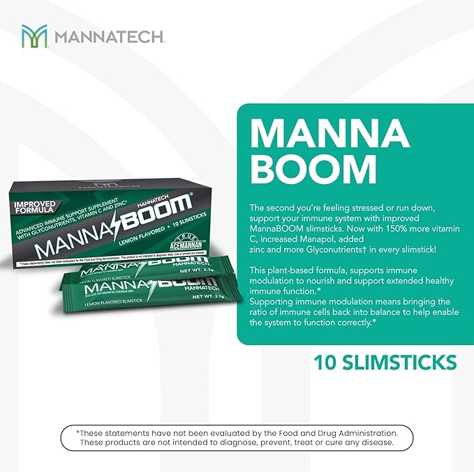 Mannatech Advanced Immune Support Supplement - 150% More Vitamin C Increased Manapol Zinc &amp Glyconutrients for Immunity in MannaBOOM 10 Slimsticks