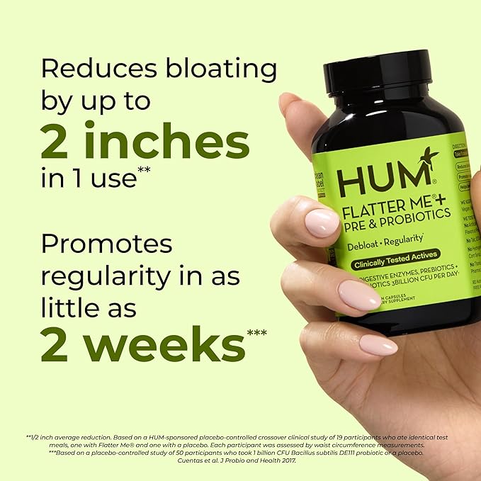 HUM Flatter Me Fiber Supplement &amp Flatter Me Plus Prebiotics &amp Probiotics