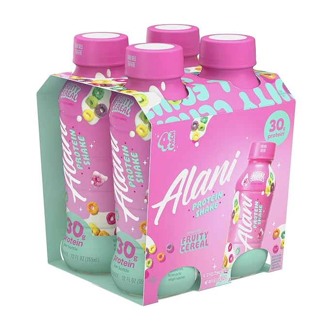 Alani-Nu Protein Shake Fruity Cereal Flavor 30g Protein Per Bottle Lactose-Free Gluten-Free Low Sugar High-Protein Drink for Muscle Growth Perfect for Breakfast or Post-Workout 2 Box With 4Ct