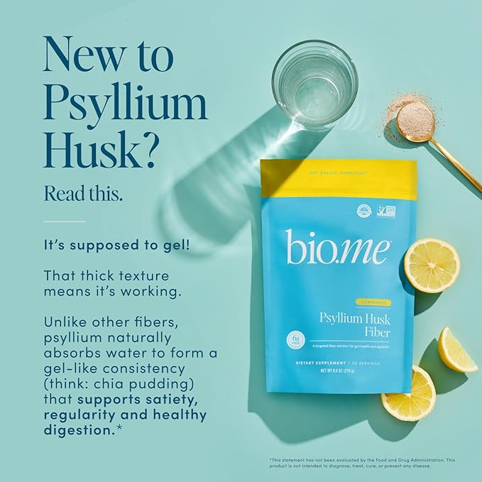 Psyllium Husk Fiber Powder (6g Per Serving) for Digestive Health &amp Bloating Relief Sugar Free Lemonade Prebiotic Insoluble &amp Soluble Fiber Powder Non-GMO Supplement Gluten Free - 30 Serving