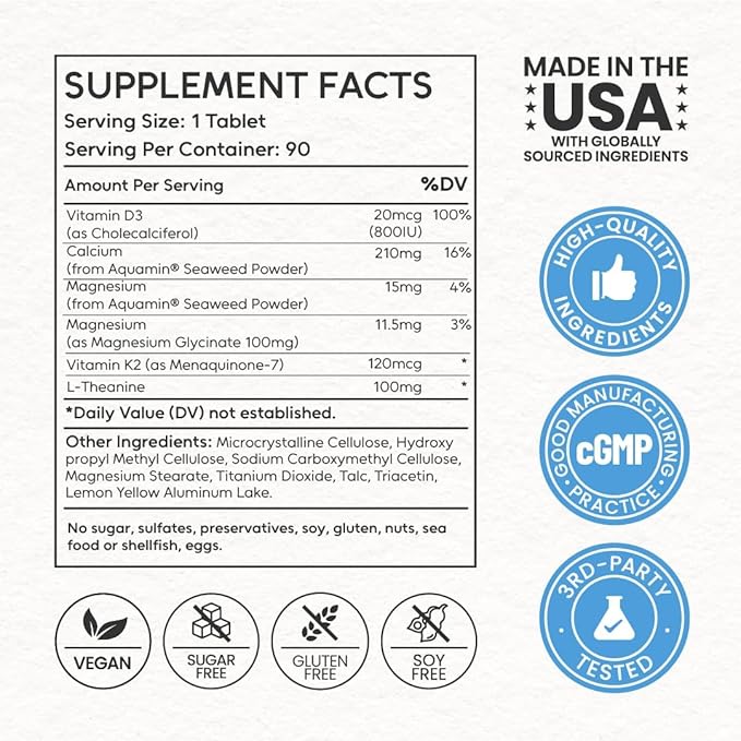 Bone &amp Nerve Complex Bone Health Nerve Function Stress Relief Cardiovascular Health Vegan Non-GMO Made in USA 90 Servings