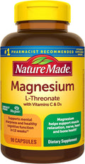 Nature Made Magnesium L-Threonate with Vitamin C &amp Vitamin D3 Provides 130 mg of Mag from 1800 mg Magnesium L Threonate Cognitive Support Magnesium Supplement 90 Capsules 30 Day Supply