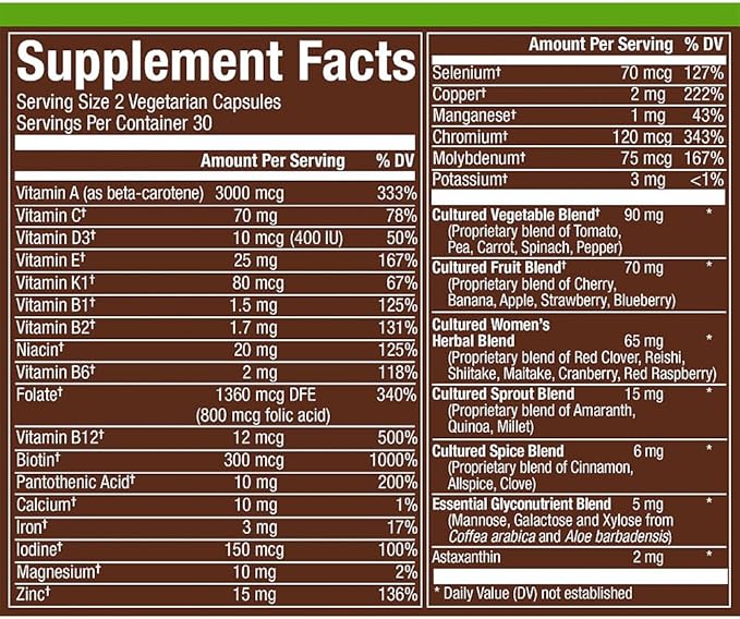 Fermented Whole Food WomenaTMs 50+ Multivitamin (60 Vegan Capsules)