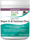 Ionic Fizz Super D-K Calcium Plus by Pure Essence - with Extra Magnesium Vitamin D3 Vitamin K2 for Strong Bones and Stress Support - Mixed Berry - 14.82oz