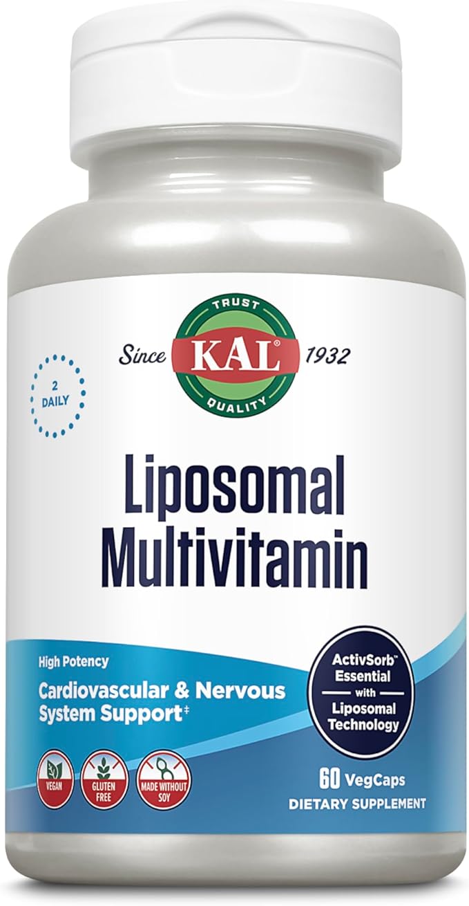 KAL Liposomal Multivitamin - High Potency Liposomal Vitamin C D-3 and More - Men and Women Multivitamin for Cardiovascular and Nervous System Support - 30 Servings 60 VegCaps