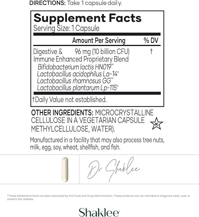 Shaklee - Optiflora® DI Probiotic -10 Billion CFUs - 4 Bacterial Strains - Bifidobacterium lactis HN019™ - Supports Intestinal Flora Balance &amp Regularity - Gluten Soy &amp Dairy Free - 30 Capsul
