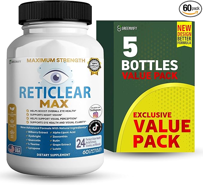 Reticlear Max Eye Health Supplement 60 Capsules Vision Support with 24 Natural Ingredients 30 Day Supply (5)