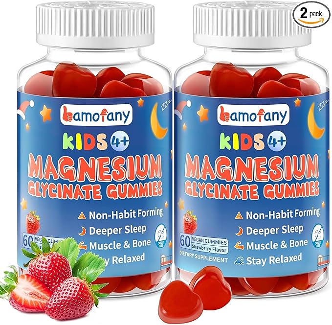 Kids Magnesium Glycinate Gummies 250/500mg - 120 Count Double Pack - Sugar Free Calm &amp Sleep Support for Kid with Vitamin D3 B6 &amp L-Theanine - Melatonin Free - Vegan (250mg Per Gummy)