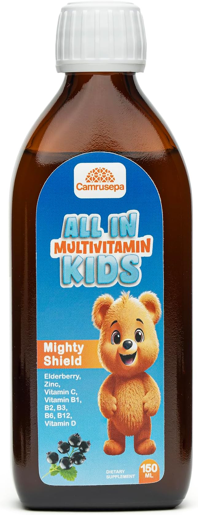 All in Multivitamin Kids Syrup – Black Elderberry Flavored Inositol Zinc Vitamin C Daily Liquid Multivitamin for Kids Immune Growth Appetite Energy – 150 ml / 5 fl oz