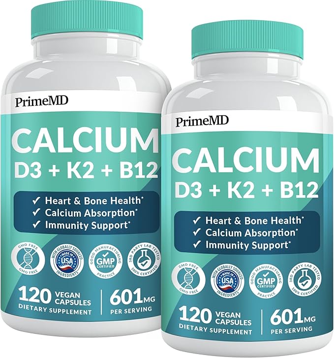 4-in-1 Calcium Supplements for Women and Men - Calcium with Vitamin D3 K2 5000 IU Supplement 601mg per Serving for Heart Bones &amp Body Defenses - Gluten-Free Vegan-Friendly (240 ct)