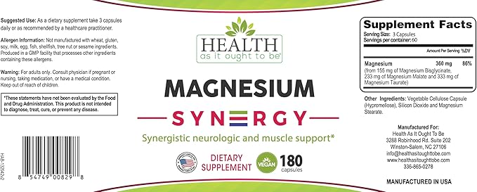 Magnesium Syn3rgy (Mag BisGlycinate Mag Malate Mag Taurate) - 180 Capsules