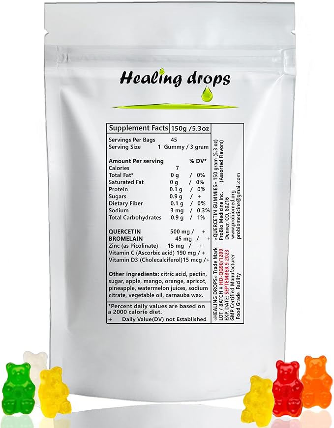 Quercetin with Bromelain Gummies - Vitamin C + Zinc + Vitamin D3 - Quercetin 500mg Gummies for Kids and Adults (2 Packs)