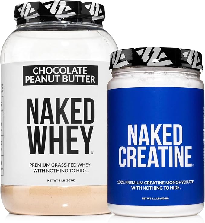 NAKED Whey Chocolate Peanut Butter Protein Powder (21 Servings) + Pure Micronized Creatine Monohydrate 500g (100 Servings) – Grass-Fed Bulk Non-GMO Gluten Free Soy Free