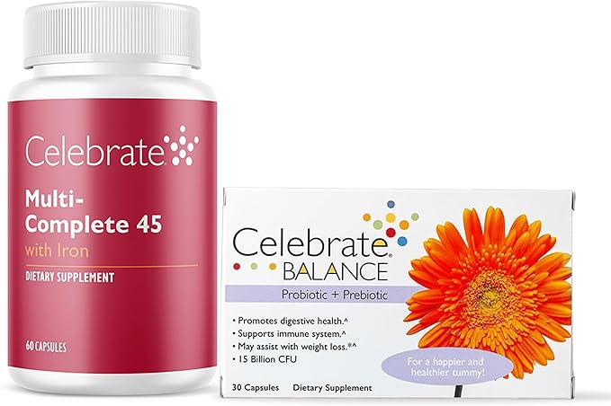 Celebrate Vitamins Bariatric Bundle – Multi-Complete 45mg Iron Multivitamin &amp Balance Probiotic + Prebiotic Capsules Post-Surgery Nutritional &amp Digestive Support for Sleeve Gastrectomy &amp