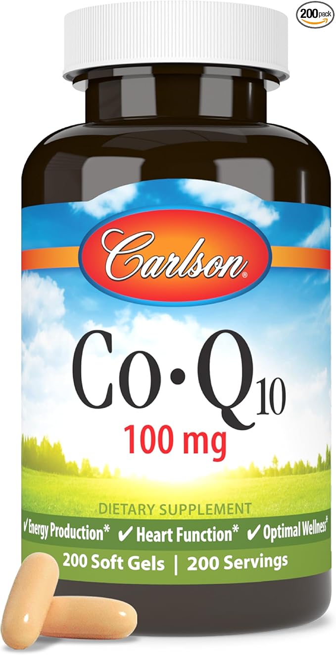 Carlson - Co-Q10 Co-Enzyme Q10 100 mg Energy Production &amp Heart Function 200 Softgels