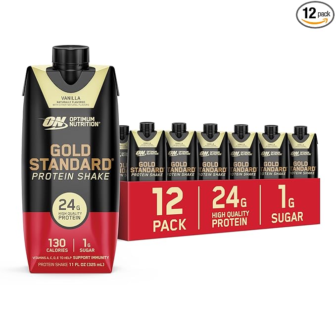 Optimum Nutrition Gold Standard Protein Shake 24g Protein Ready to Drink Protein Shake Gluten Free Vitamin C for Immune Support Vanilla 11 Fl Oz 12 Count (Pack of 1) (Packaging May Vary)
