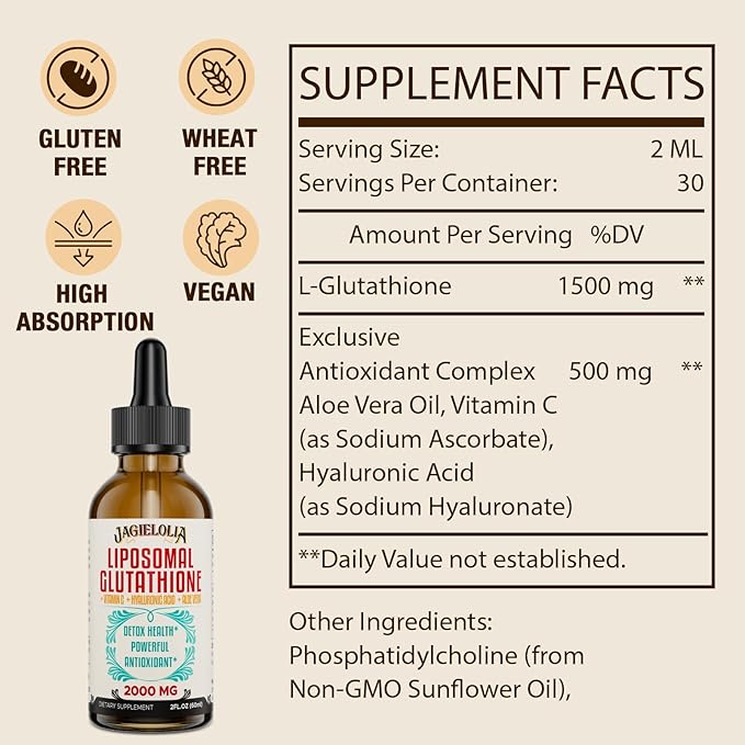 Liposomal Glutathione Liquid 2000MG – Antioxidant Detox Supplement for Women &amp Men Aging Defense Liver Function &amp Energy with Hyaluronic Acid + Aloe Vera + Vitamin C Natural &amp Vegan 2