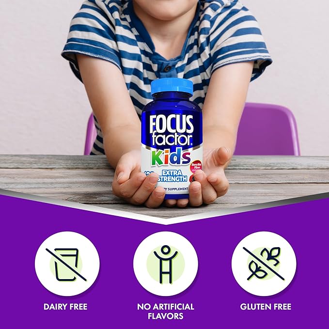 Focus Factor Kids Extra Strength Daily Chewable for Brain Health Support– Vitamins - Quality Formula – Gluten &amp Dairy Free Supplements for Children-– No Artificial Sweetener120 Count (Pack of 2)