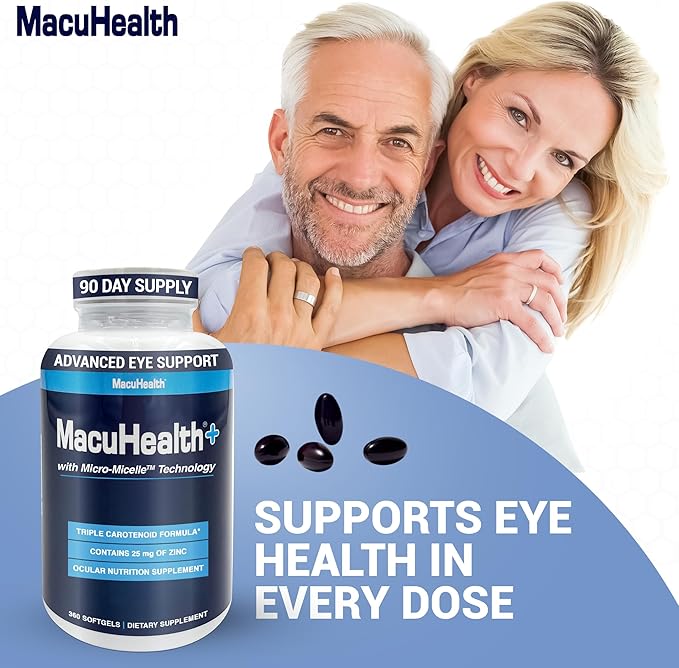 Macuhealth Plus+ Eye Vitamins Supplement for Adults - 90 Day Supply with Lutein Zeaxanthin and Meso-Zeaxanthin - Unflavored Vitamin for Eyes