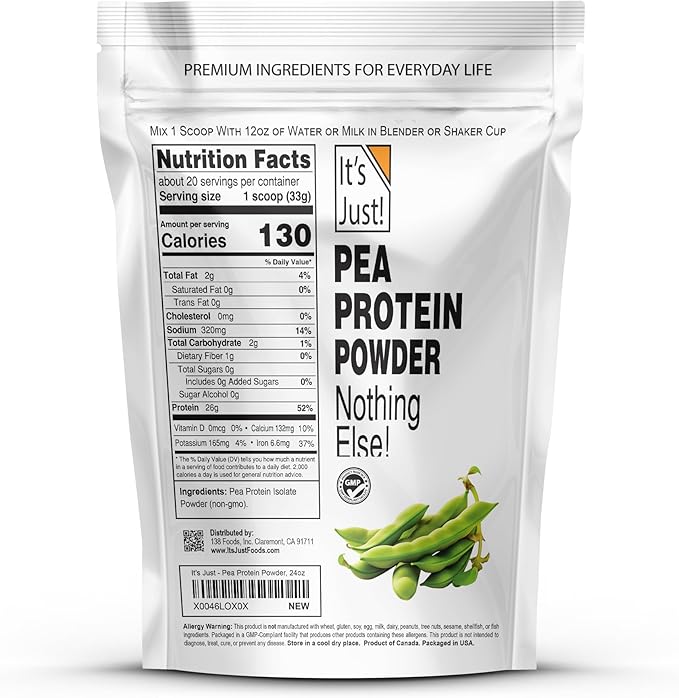 It's Just! Pea Protein Powder - Vegan Plant Based GLP-1 Friendly Non-GMO Unflavored - 1.5 lb