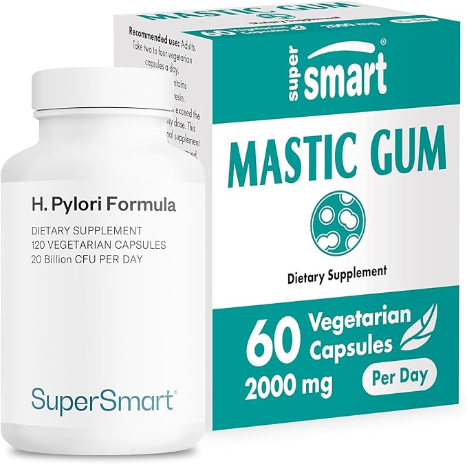 Supersmart - H. Pylori Formula Bundle (Complete Action) - Probiotic L. Reuteri w/Mastic Gum | Non-GMO &amp Gluten Free - 60x2 &amp 120 Vegetarian Capsules