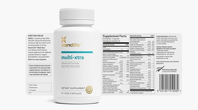 Xtendlife Multi-Xtra Multivitamin for Immune Heart &amp Energy Support - 40+ Bioavailable Vitamins Minerals Antioxidants &amp Herbs - for Men Women &amp Children - 30 Day Supply