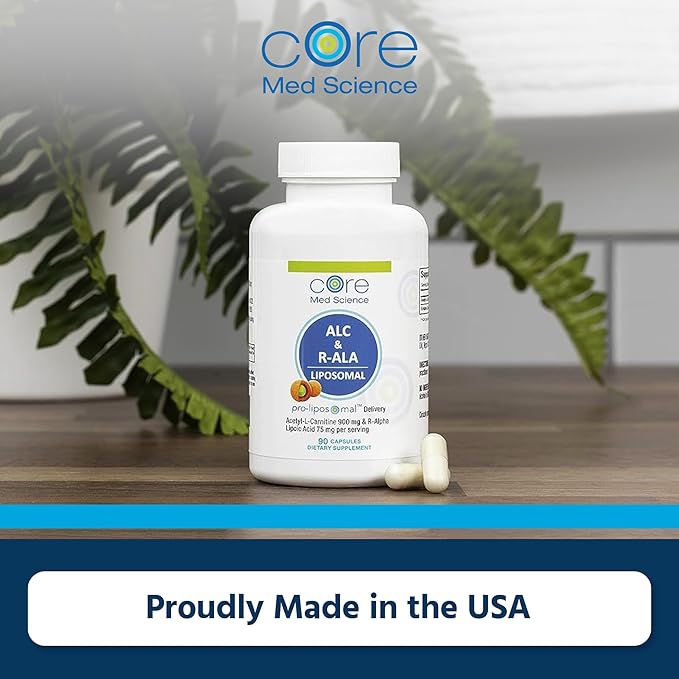 Core Med Science Liposomal ALC &amp R-ALA Supplement Capsules - Acetyl-L-Carnitine (900mg) &amp R-Alpha Lipoic Acid (75mg) - Promotes Energy &amp Focus - Supports Mental Function &amp Memory Cogni