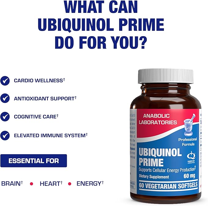 Ultra Absorption Ubiquinol CoQ10 Supplement - Coenzyme Q10 Supplement for Heart Immune Energy Cellular &amp Brain Support - Vegetarian Non-GMO &amp Made in The USA in cGMP Facilities - 60 Servings