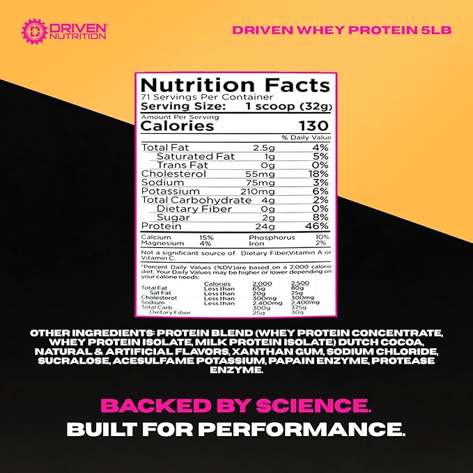 Driven WHEY- Whey Protein Powder: Delicious Clean Protein Shake- Improve Muscle Recovery with 23 Grams of Protein with Added BCAA and Digestive Enzymes (5lb Caramel Latte)