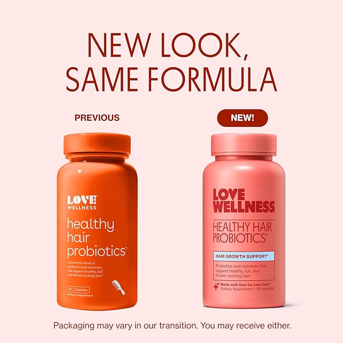 Love Wellness Healthy Hair Probiotics | Support Hair Growth with Biotin and Vitamin B12 &amp B6 | Supplement for Healthy Scalp &amp Thicker Fuller Looking Hair | Safe &amp Effective | 30 Capsules