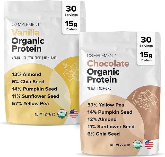 Complement Organic Protein Bundle | Vanilla &amp Chocolate Vegan Protein for Post-Workout Recovery &amp Daily Nutrition