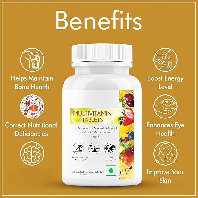 Multivitamin with Biotin Vitamin C &amp 21 Nutrients for Overall Health Radiance Strong Bones &amp Immunity (Veg) 60 Tablets (Pack of 1)