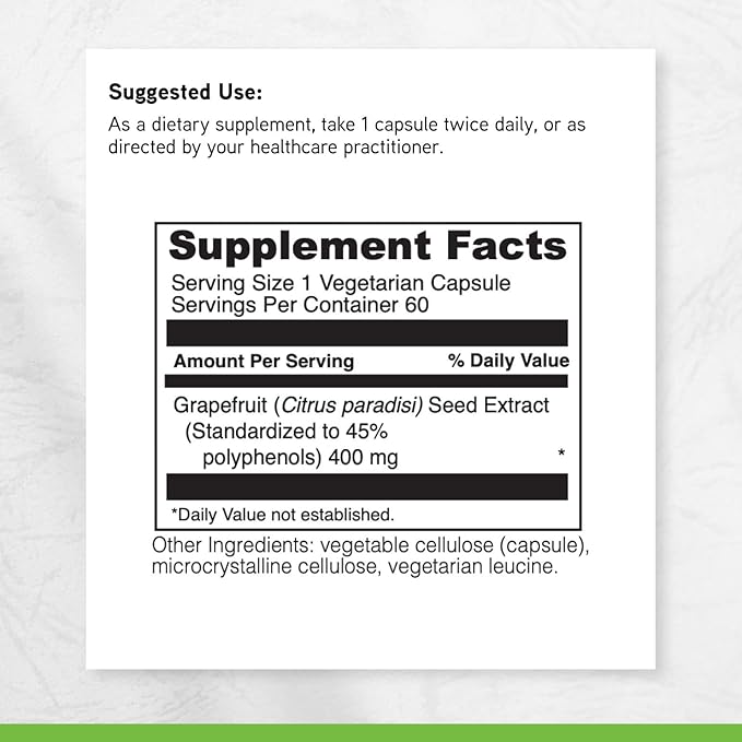 DAVINCI Labs Grapefruit Seed Extract 400 mg - Supports GI &amp Digestive Gut Health - Gluten Free Vegetarian - 60 Capsules (30-Day Supply)