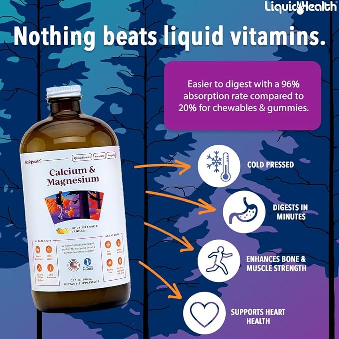 LIQUIDHEALTH Complete Multiple Multivitamin &amp Calcium and Magnesium Liquid Vitamin Bundle for Adults - Whole Body Health Immune System Bone &amp Joint Support - Whole Foods Vegan Non-GMO USA