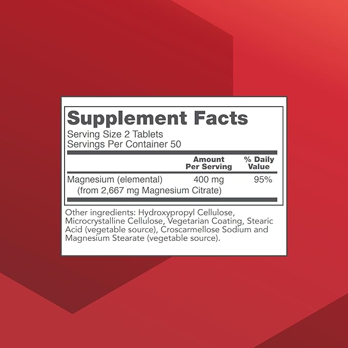 PROTOCOL FOR LIFE BALANCE Magnesium Citrate 400mg - Support Heart Health &amp Bone Formation - Bioavailable Dietary Supplement - Vegan Kosher &amp Halal - 100 Tabs (Pack of 2)
