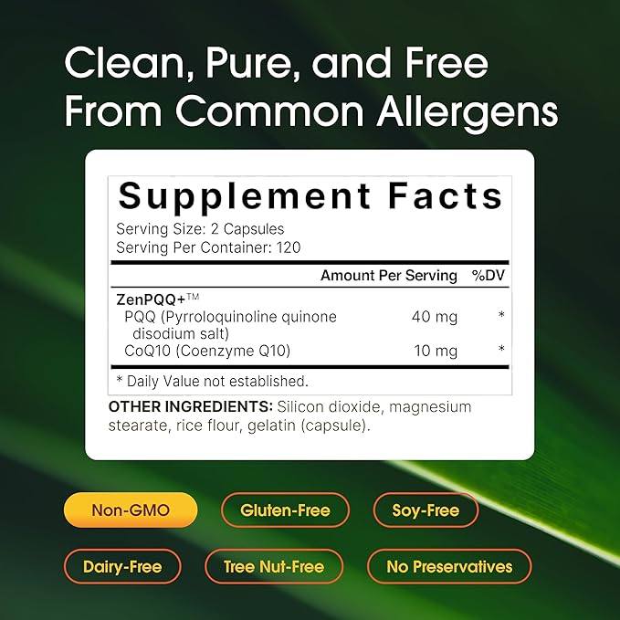 NatureBell PQQ with CoQ10-240 Capsules - 40mg Active PQQ with 10mg Coenzyme Q10 - Cellular Energy &amp Cognitive Function Support - Antioxidant Nutrients for Heart &amp Brain Health*