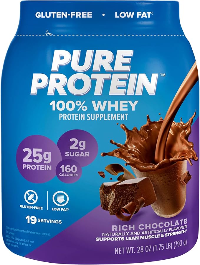 Pure Protein Whey Protein Powder Bundle Vanilla Cream &amp Rich Chocolate 25g Protein 1.75 lbs Each