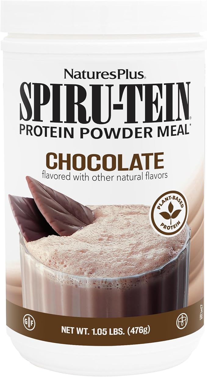 NaturesPlus SPIRU-TEIN Chocolate - 1.05 lb - Plant-Based Protein Shake - Non-GMO Vegetarian Gluten Free - 17 Total Servings