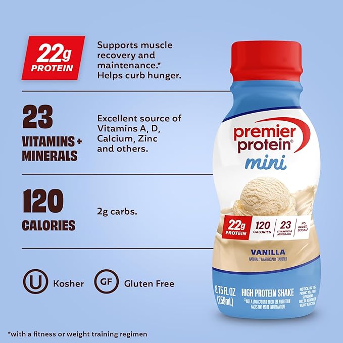 Premier Protein Shake MINIs Vanilla 22g Protein 120 Calories No Added Sugar 8.75 fl oz 12 Pack