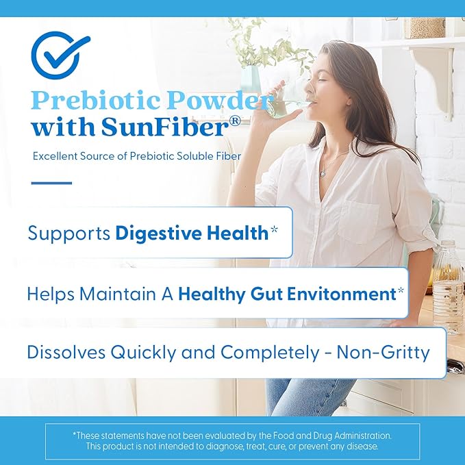 Doctor's Best Prebiotic Powder Supplement with Sunfiber Guar Fiber - Digestive Health &amp Nutrition Support for Women &amp Men Unflavored Easy Dissolve Gluten Free Non GMO Vegan - 7.4 oz