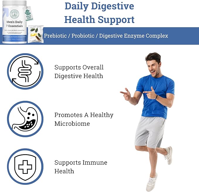Daily 7 Essentials Men's Vitamin Pack - 7 Pack Adult Male Multivitamin &amp Multimineral Pack for Energy Metabolism Immune System Support Prostate Support with Probiotic Digestive Enzymes