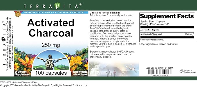 Activated Charcoal - 250 mg (100 Capsules ZIN: 513869)