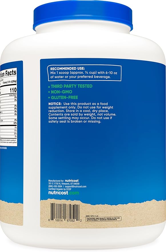Nutricost Organic Pea Protein Isolate Powder (5LBS) - Unflavored Certified USDA Organic Protein from Plants Vegetarian Friendly Gluten Free Non-GMO