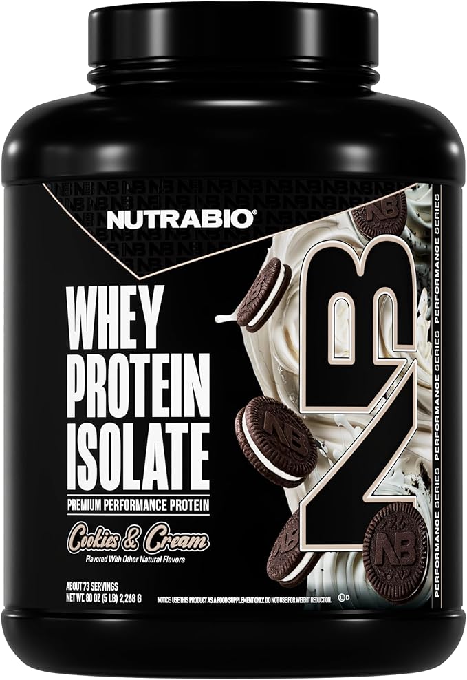 NutraBio 100% Whey Protein Isolate Protein Powder 25g Protein with Complete Amino Acid Profile Soy and Gluten Free Low Carb and Low Calorie Whey Protein Powder Cookies &amp Cream 5 Lbs.
