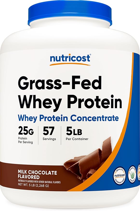 Nutricost Grass-Fed Whey Protein Concentrate (Chocolate) 5LBS - Undenatured Non-GMO Natural Flavors…