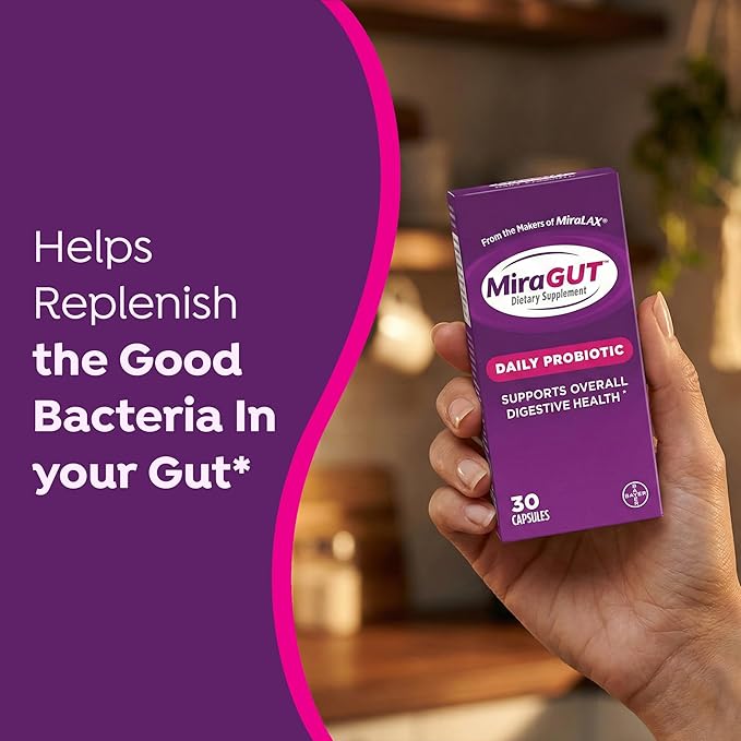 from The Makers of MiraLAX MiraGUT Daily Probiotic Probiotics for Digestive Health Gluten-Free Supplement Probiotic for Women and Men Support Overall Digestive Health 30 Ct