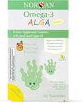 NORSAN Alga Premium Omega-3 Kids Vegan Gummies 45pcs - High Dosage DHA and EPA | 45 Vegan Chewing Gummies with 200mg Omega-3 per Gummie | Tutti Frutti Flavour | with Plant-Based Algae Oil