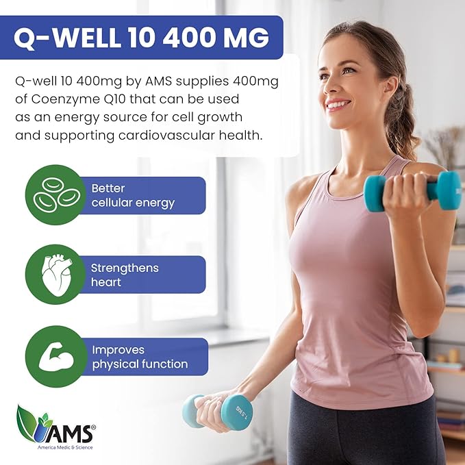 America Medic &amp Science Q-Well-10 (30 Pieces) | CoQ10 400mg Softgels | Nutritional Supplement with Coenzyme Q10 and Vitamin E | High Absorption Antioxidant for Enhanced Wellness and Heart Health